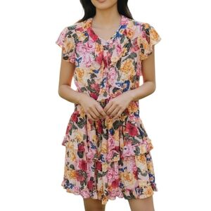 Floral Ruffle Tiered Mini Dress - Pink Multi